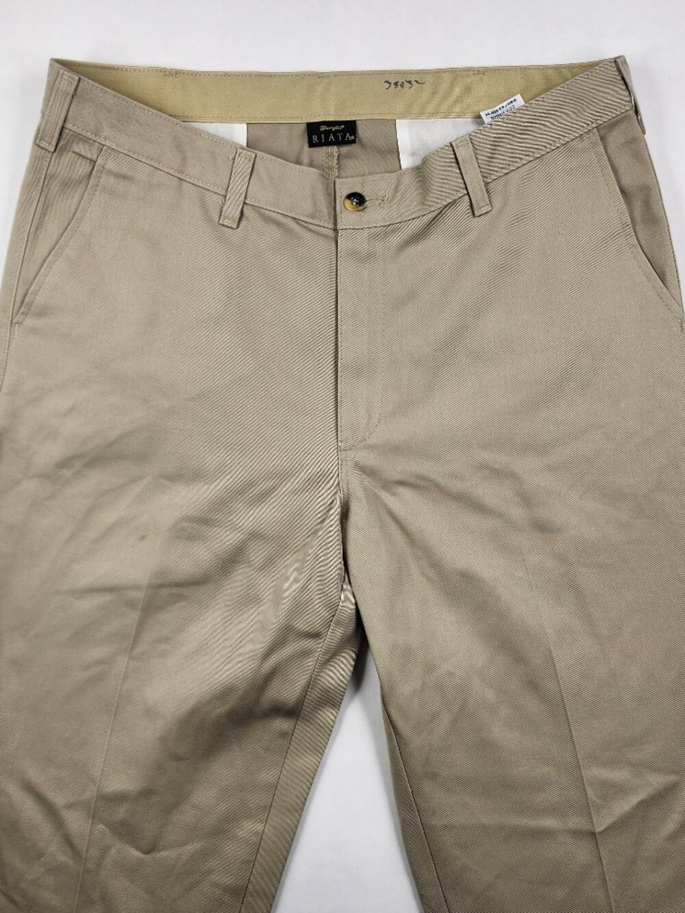 Wrangler Riata Mens 35x32 Khaki Tan 100% Cotton Western Pants 94KH Pleated Flaw
